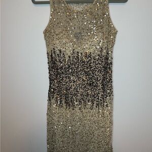 Adrianna Papell Gold and Black Sequin Mini Dress